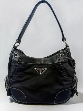 🖤 Prada Vitello Daino-Trimmed Tessuto Shoulder Bag – Black
